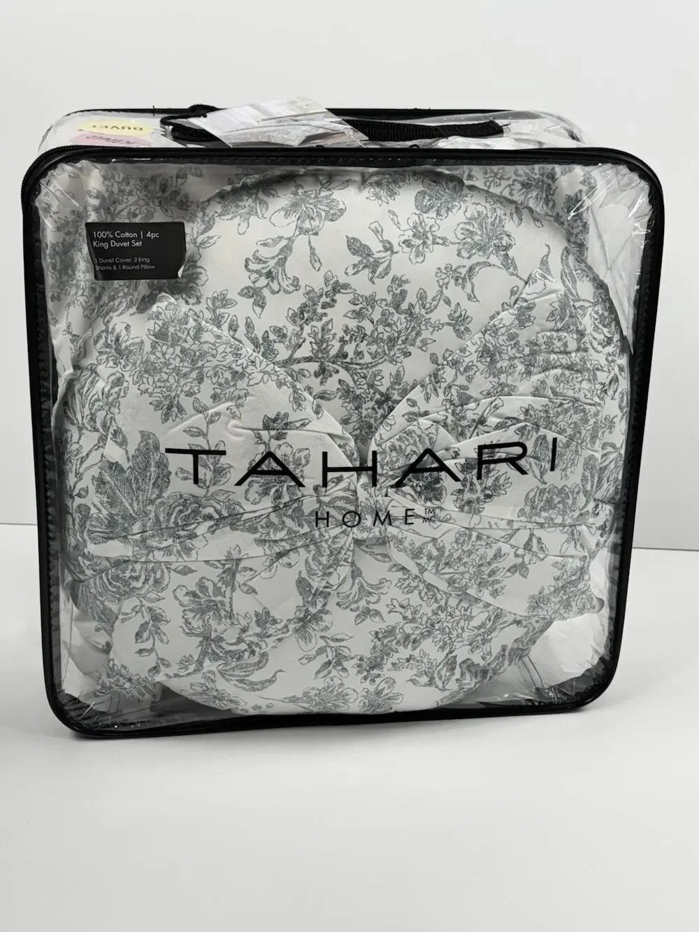 New Tahari Home 4PC KING Duvet Cover Steel Gray Shams Round Bow Pillow